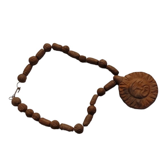 VTN Artisan Marvella Ceramic Sun Mayan Beaded Choker Statement Necklace - Picture 4 of 6